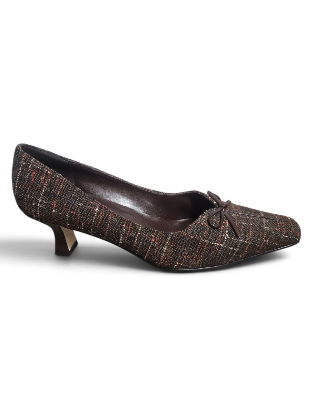 Dressbarn Vintage 90s Y2K Brown Tweed Pointed-Toe Kitten Heels